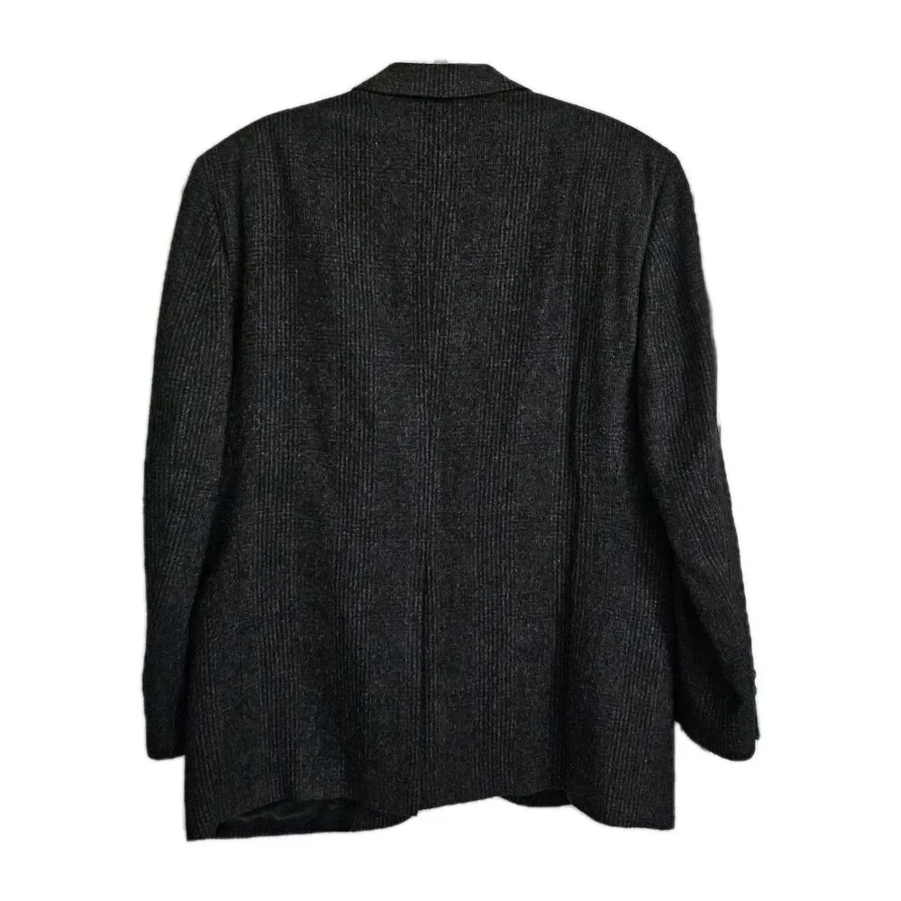 Burberry Blazer Jacket 46R XL Pure Camel Hair Wiedemans Dark Gray Plaid‎ Vintage